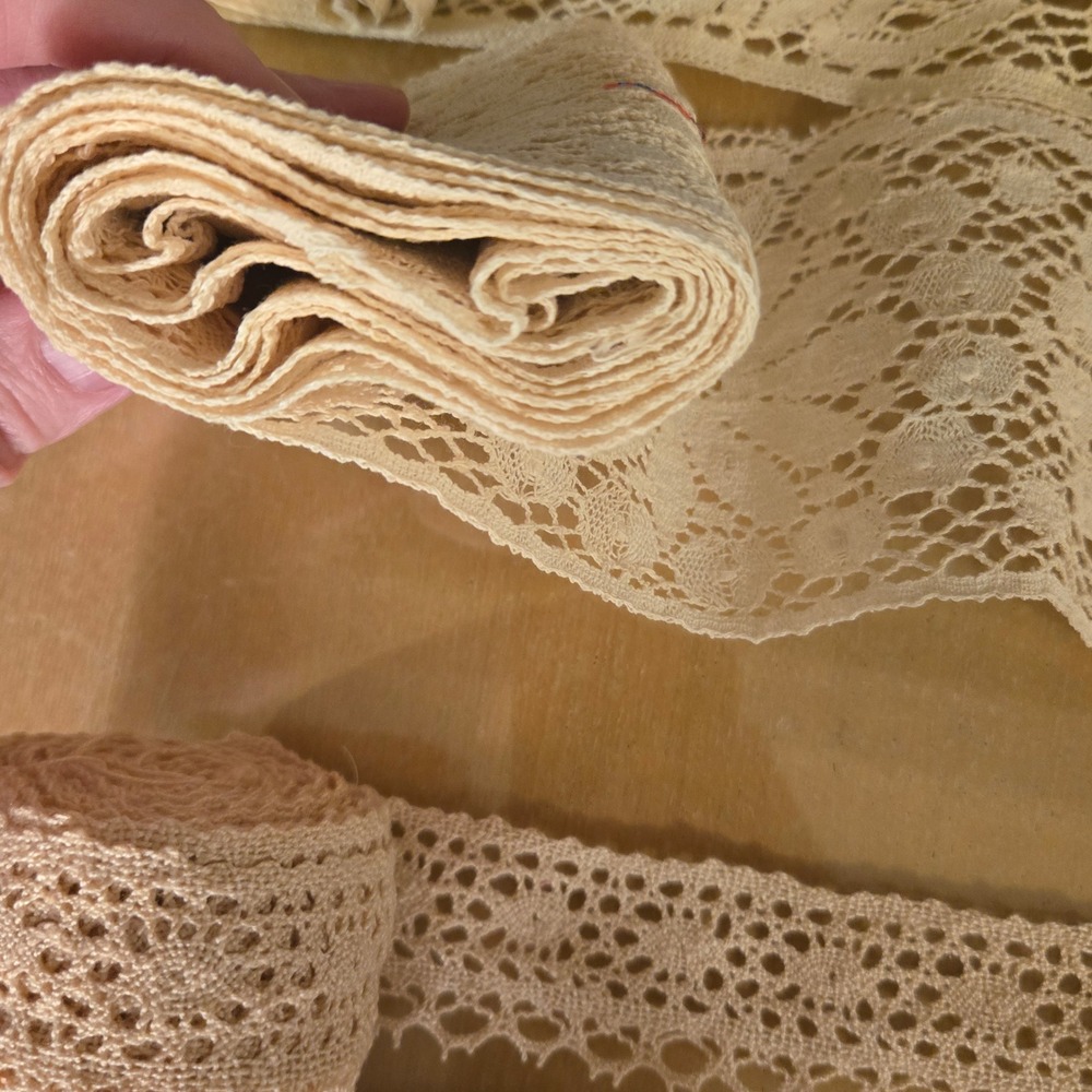Vintage Lace Trim Lot 7 Rolls Crochet Eyelet Floral Cream Rose Sewing Crafting - Picture 11 of 15